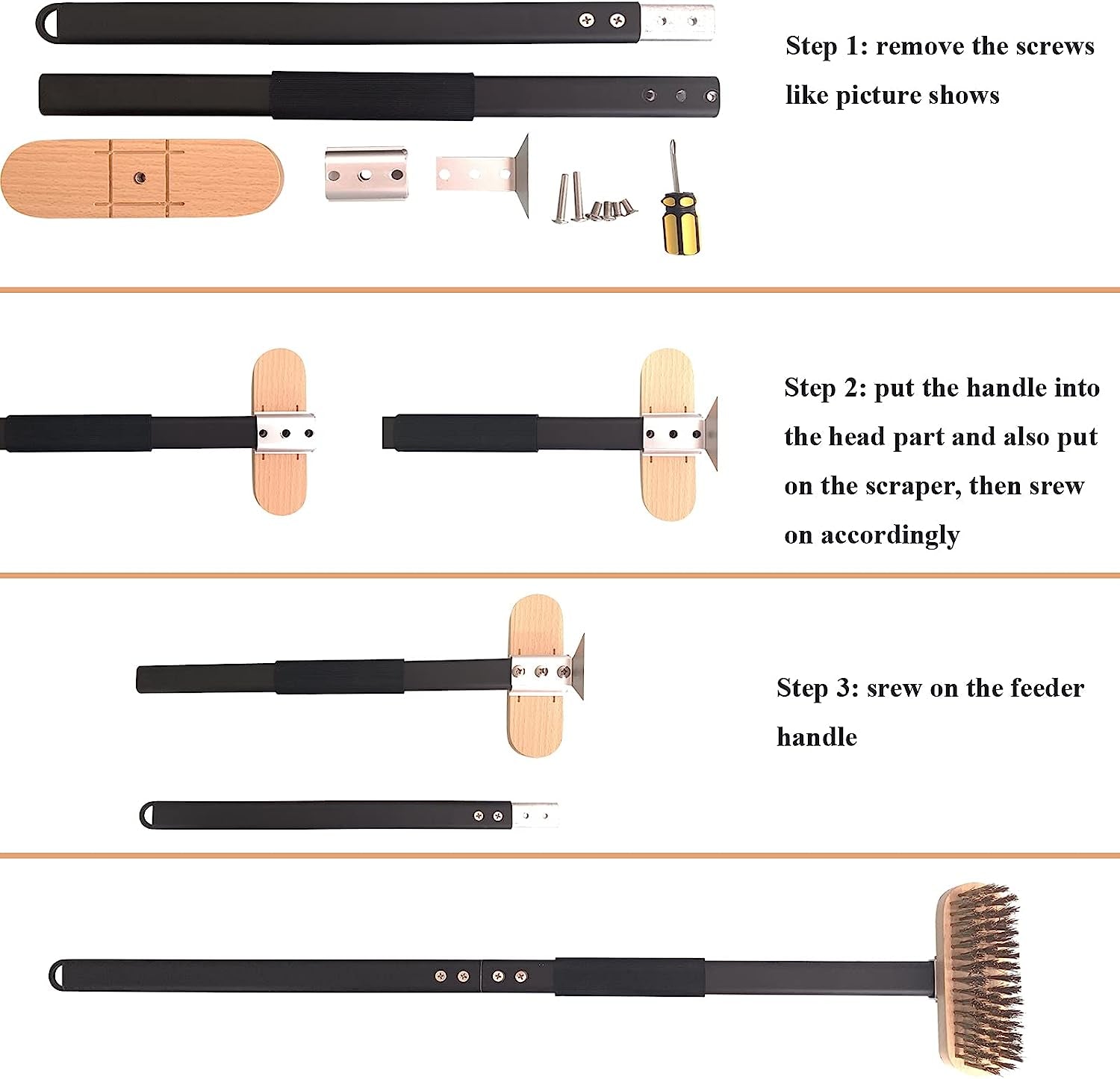 Pizza Oven Cleaning Brush Bolder and Thicker Brass Bristles with Metal Scraper