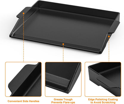 Universal Cast Iron Cooking Griddle, Nonstick Coating Griddle Flat Top Grill Plate with Extra High Sidewalls for All Gas Grills and 4 Burner Range Oven, 23" X 16"