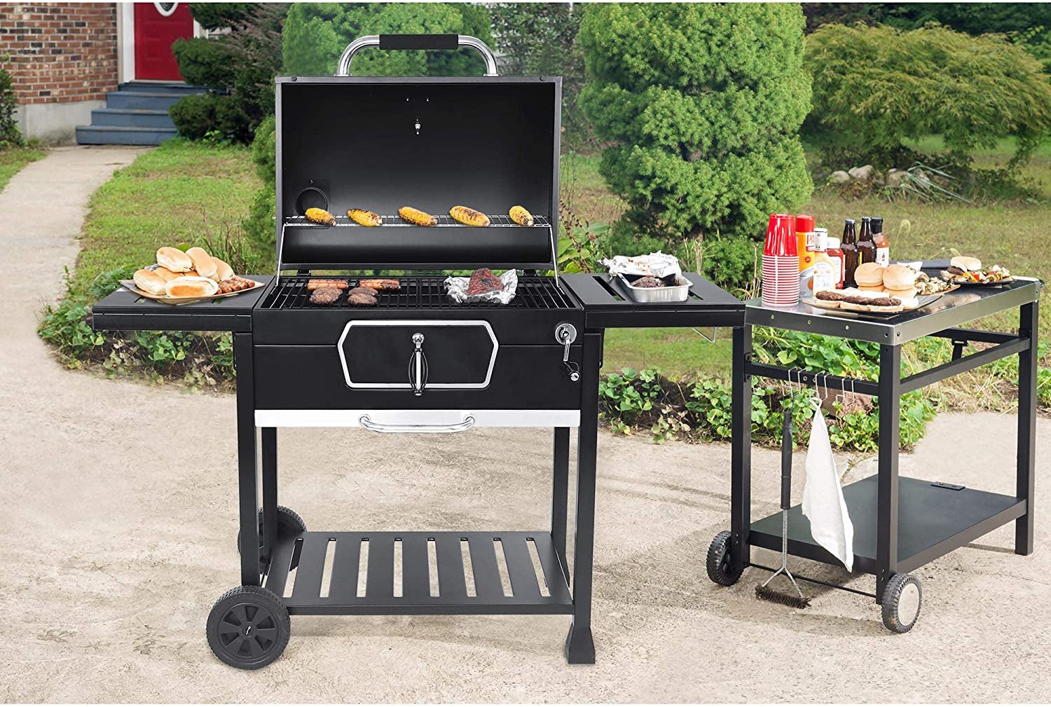 CD2030AN 30-Inch Charcoal Grill, Deluxe BBQ Smoker Picnic Camping Patio Backyard Cooking, Black, Large