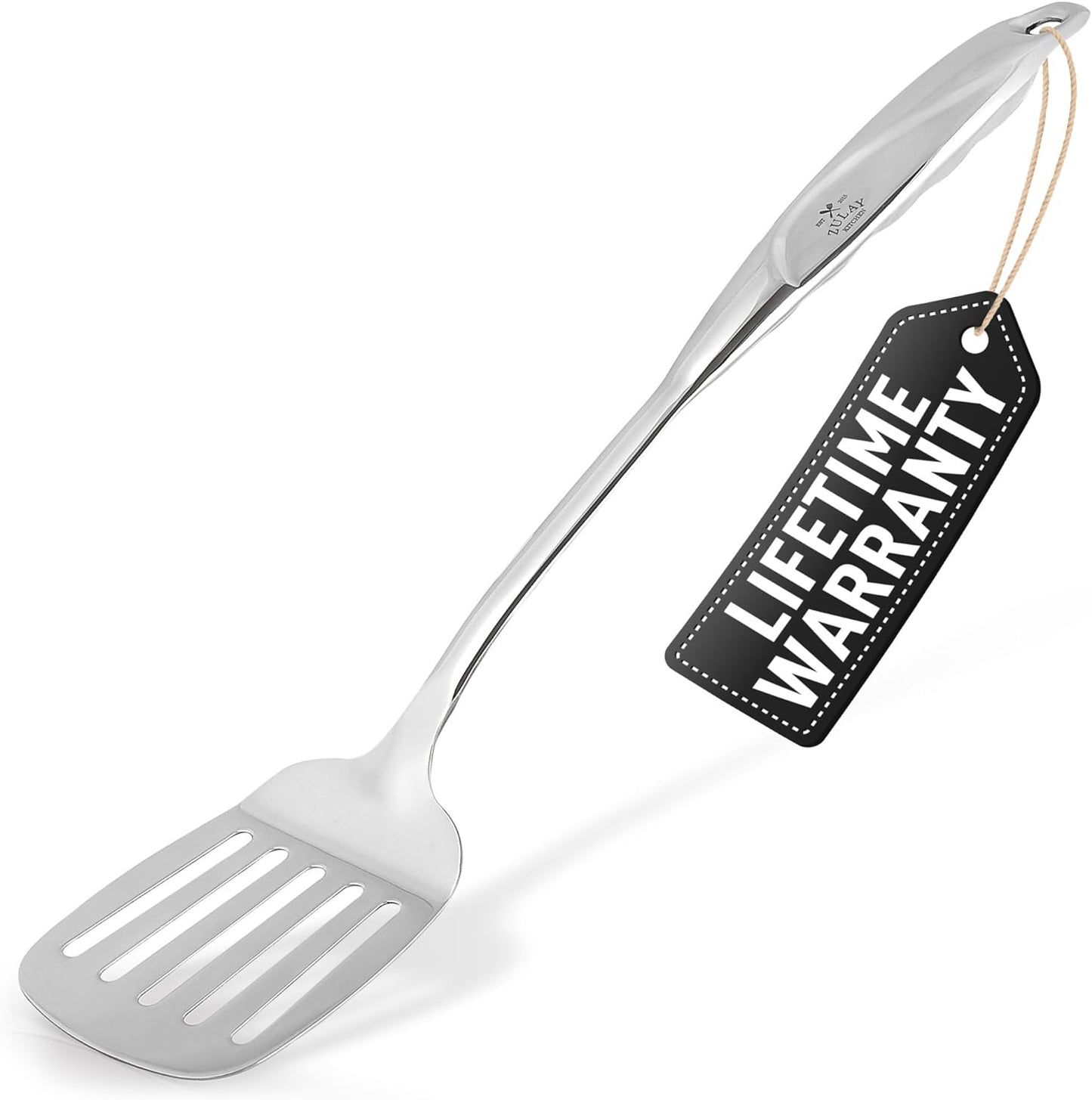 Zulay Kitchen Heavy Duty Stainless Steel Metal Spatula - 14.8" Stainless Steel Spatula for Cooking - Spatula Stainless Steel for Frying - Ergonomic Easy Grip Handle - Slotted Turner Grill Spatula
