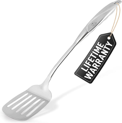 Zulay Kitchen Heavy Duty Stainless Steel Metal Spatula - 14.8" Stainless Steel Spatula for Cooking - Spatula Stainless Steel for Frying - Ergonomic Easy Grip Handle - Slotted Turner Grill Spatula