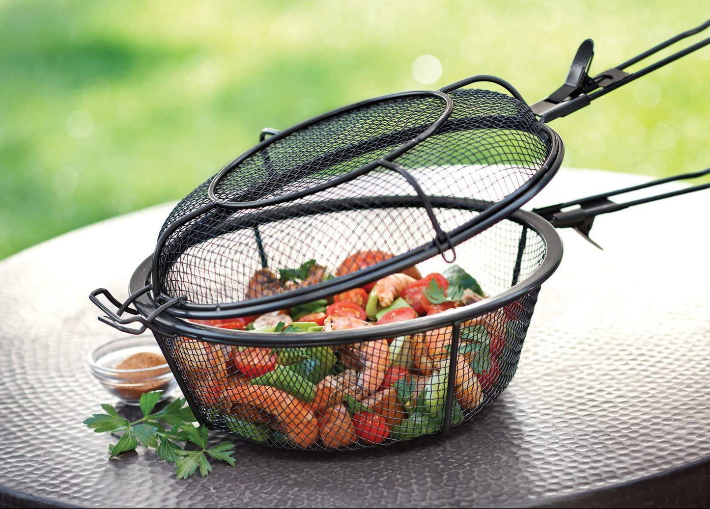 Outset 76182 Chef'S Jumbo Outdoor Grill Basket and Skillet with Removable Handles