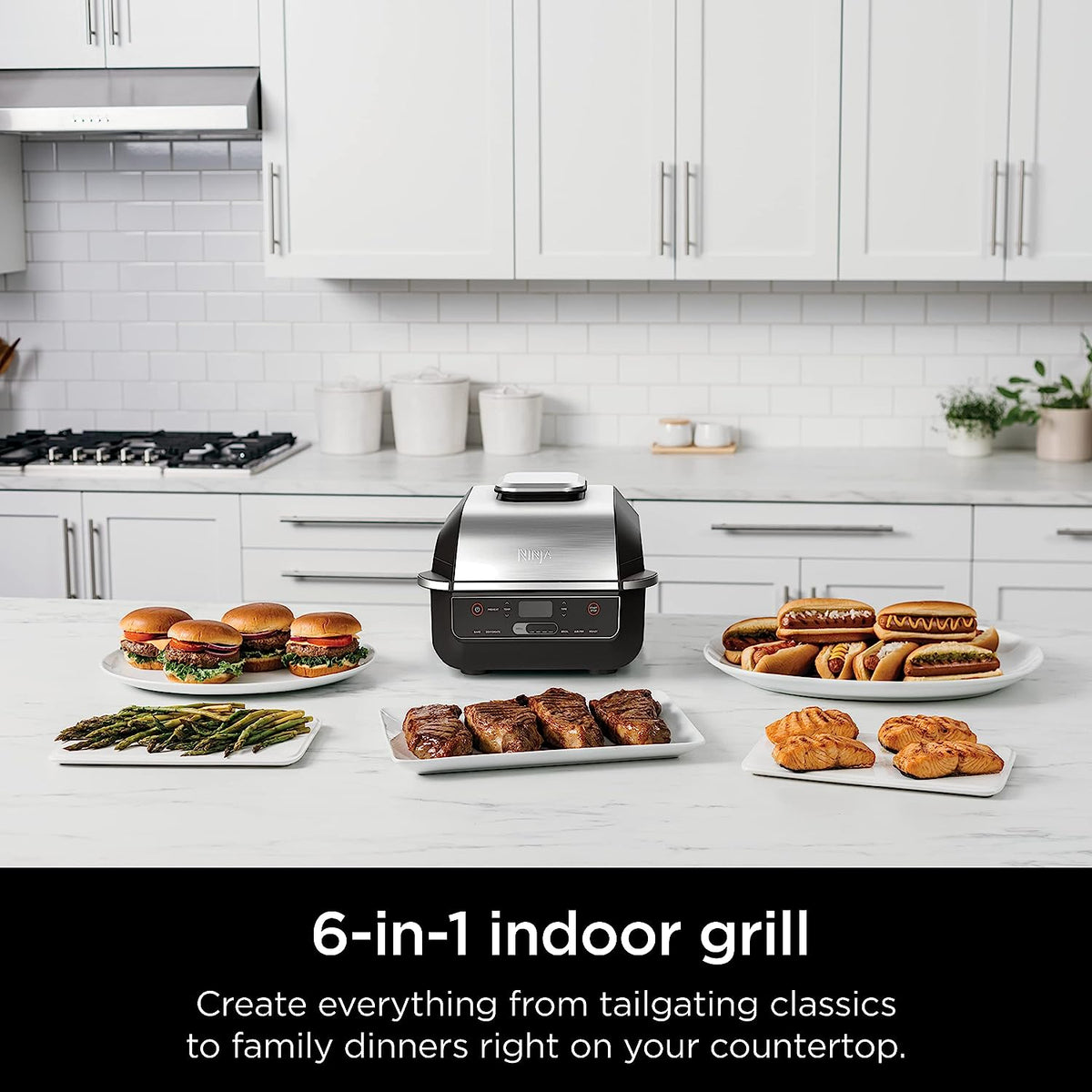 EG201 Foodi 6-In-1 Indoor Grill with Air Fry, Roast, Bake, Broil, & Dehydrate, 2Nd Generation, Dishwasher Safe, Black/Silver