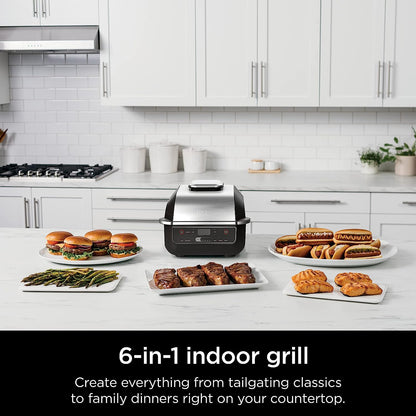 EG201 Foodi 6-In-1 Indoor Grill with Air Fry, Roast, Bake, Broil, & Dehydrate, 2Nd Generation, Dishwasher Safe, Black/Silver