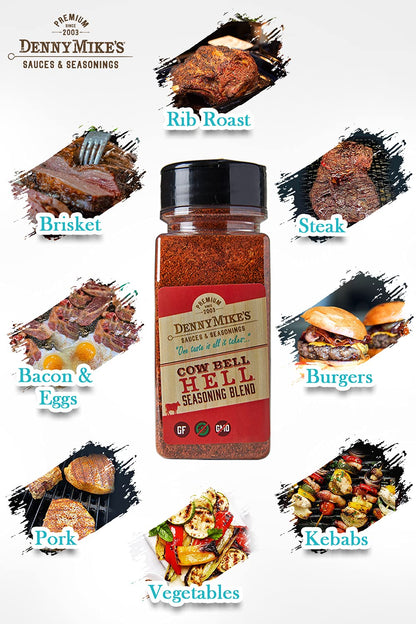 Dennymike’S Cow Bell Hell Seasoning Blend, All Natural Spices and Seasonings, Low Sodium and Keto-Friendly Chili Seasoning Mix, BBQ Rub for Cooking, Smoking, and Grilling, 24 Oz