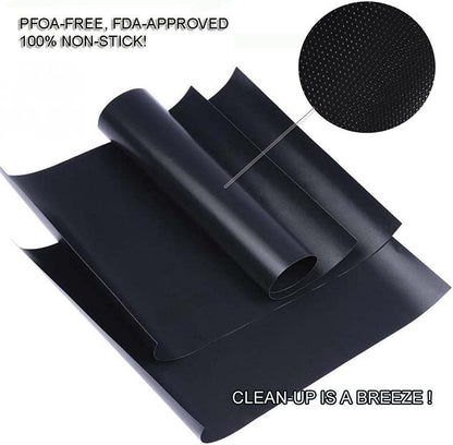 Grill Mat Set of 6 - 100% Non-Stick BBQ Grill Mats, Heavy Duty, Reusable, and Easy to Clean - Works on Electric Grill Gas Charcoal BBQ - 15.75 X 13-Inch, Black