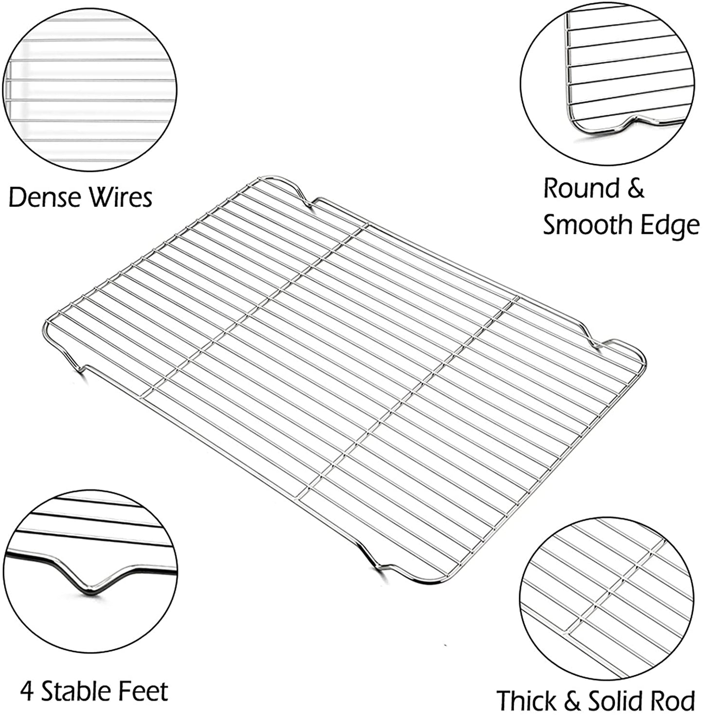 Baking Rack Cooking Rack Set of 2-16.6''X11.6'', P&P CHEF Stainless Steel Wire Cooling Drying Roasting Rack, Fits Half Sheet Cookie Pans, Commercial Quality, Oven & Dishwasher Safe