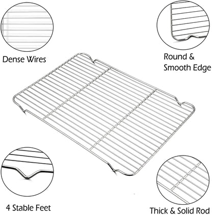 Baking Rack Cooking Rack Set of 2-16.6''X11.6'', P&P CHEF Stainless Steel Wire Cooling Drying Roasting Rack, Fits Half Sheet Cookie Pans, Commercial Quality, Oven & Dishwasher Safe