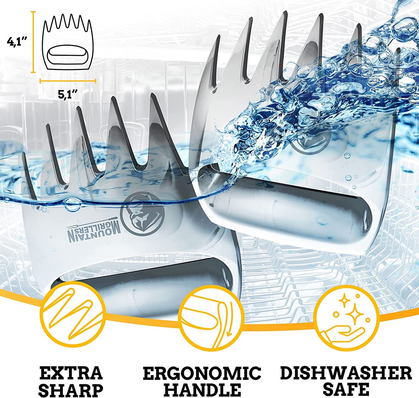 Meat Claws Meat Shredder for BBQ - Perfectly Shredded Meat, These Are the Meat Claws You Need - Best Pulled Pork Shredder Claw X 2 for Barbecue, Smoker, Grill (Solid Metal)