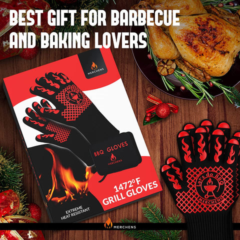 Image of Pro-Series BBQ Gloves - Heat Resistant Grill, Grilling, and Oven Gloves for Culinary Experts - Extreme Fireproof Protection, Silicone Grip, Extra Long Mitts - Indoor & Outdoor - with Protective Case