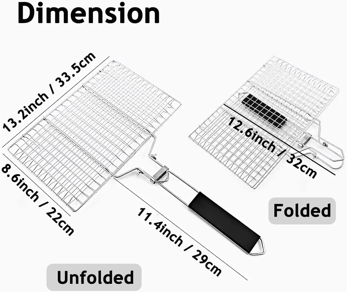 Grill Basket, Stainless Steel Barbecue Basket with Foldable Handle, Portable Outdoor/Camping Grilling Accessories, Grill Vegetable Basket for Garden, Outdoor, Camping
