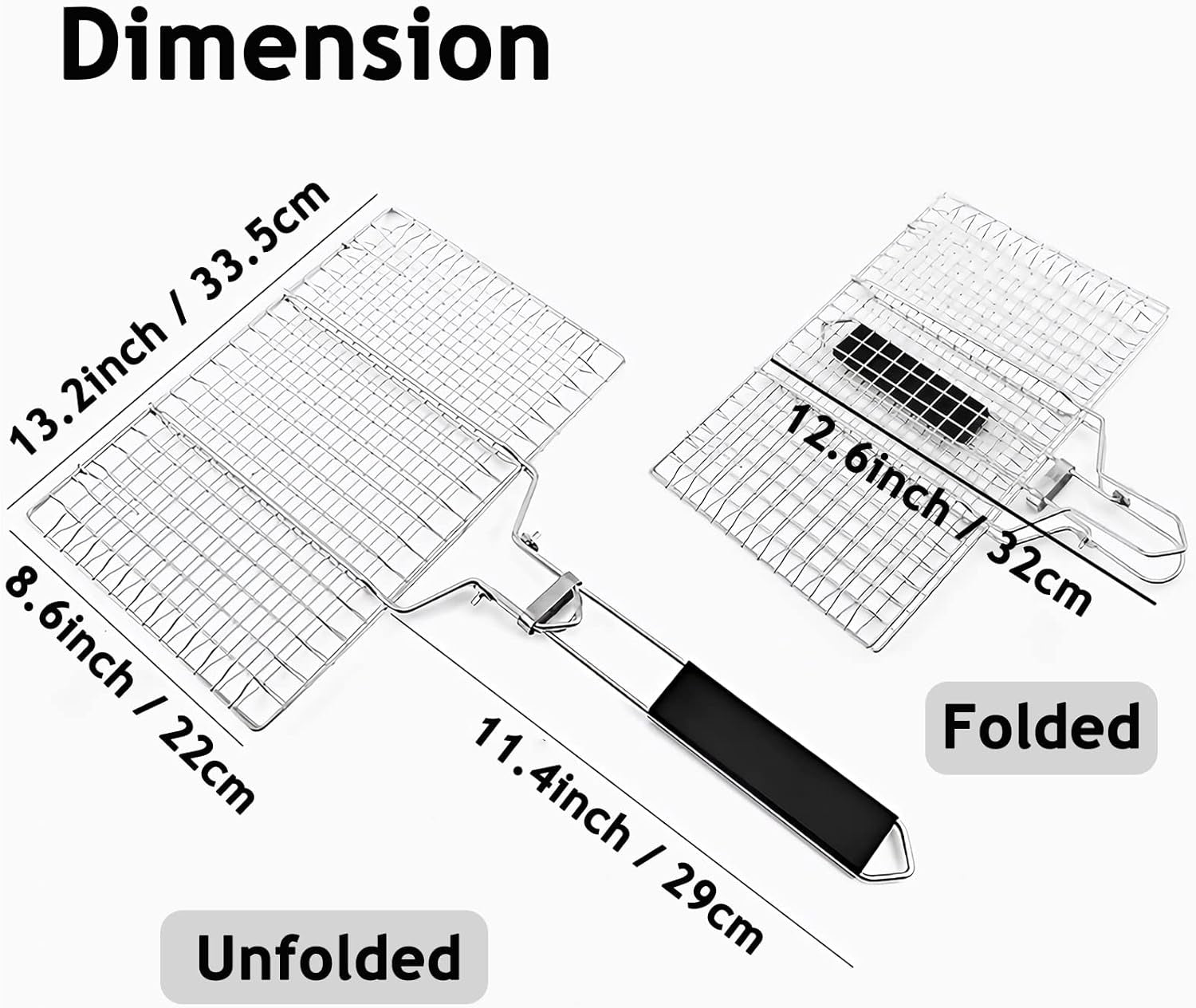 Grill Basket, Stainless Steel Barbecue Basket with Foldable Handle, Portable Outdoor/Camping Grilling Accessories, Grill Vegetable Basket for Garden, Outdoor, Camping