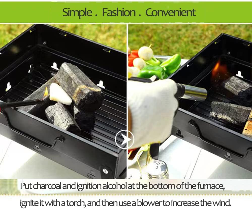 Folding Portable Barbecue Charcoal Grill, Barbecue Desk Tabletop Outdoor Stainless Steel Smoker BBQ for Outdoor Cooking Camping Picnics Beach
