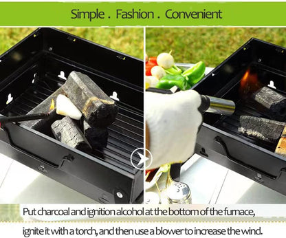 Folding Portable Barbecue Charcoal Grill, Barbecue Desk Tabletop Outdoor Stainless Steel Smoker BBQ for Outdoor Cooking Camping Picnics Beach