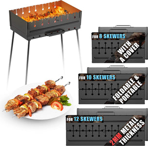 Charcoal Grill for 8 Skewers - Portable Barbecue 16.93"L X 12.60"W X 16.93"H Camp Grills - Mangal Schaschlik - Foldable Metal Mangal - Kebab Shish - BBQ for EDC Picnic Outdoor Cooking Camping Hiking