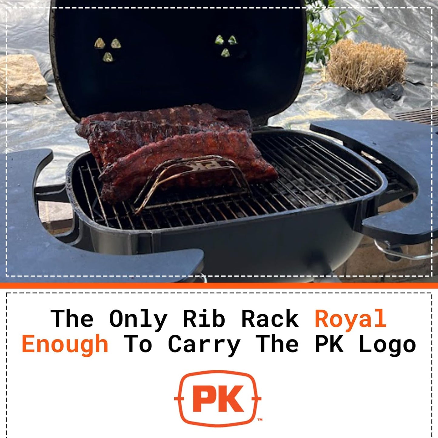 PK Grills Stainless Steel BBQ Rib Rack for Grilling, Smoking, & Roasting, Barbecue Grill Oven Accessories, PKUA-RR-SS