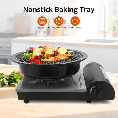 Korean Cookware Aburi Stove Top Grill Pan, Black, Korean BBQ Grill Plate Complete with a Built-In Water Pan Free 304 Stainless Steel Barbecue Tongs (Japan Import)