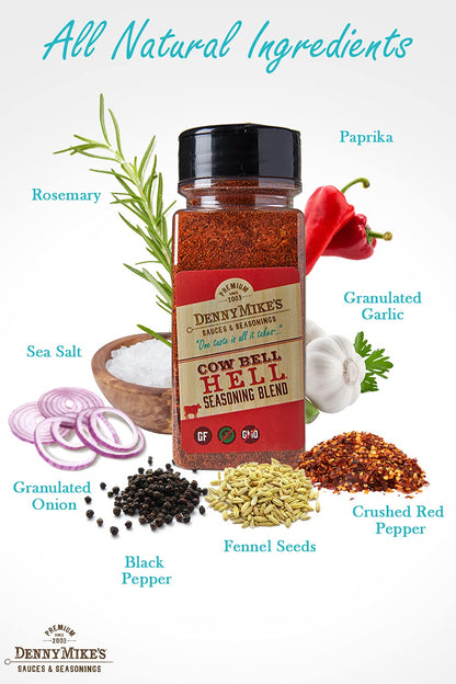 Dennymike’S Cow Bell Hell Seasoning Blend, All Natural Spices and Seasonings, Low Sodium and Keto-Friendly Chili Seasoning Mix, BBQ Rub for Cooking, Smoking, and Grilling, 24 Oz