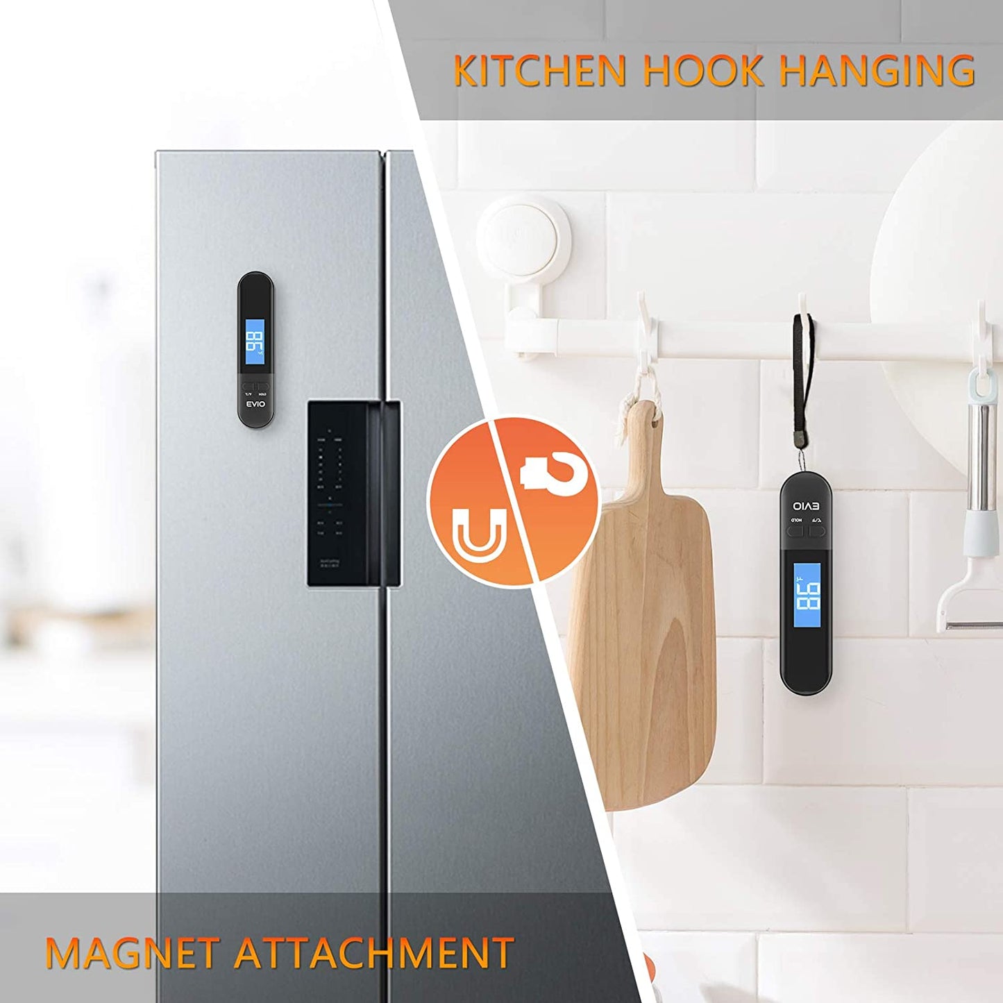 Meat Thermometer for Cooking Food Thermometer Digital Instant Read Kitchen Cooking Thermometer with Backlight LCD for Grilling/Bbq/Baking/Candy/Liquids/Oil (Black)