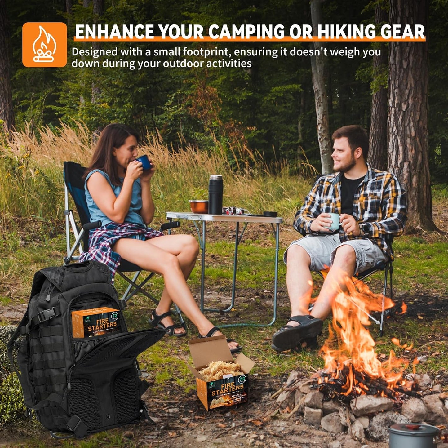 Realcook Natural Fire Starter for Campfires: All Weather Firestarters - Odorless Charcoal Starters for Grill | Fire Pit | Indoor Fireplaces | BBQ | Wood Stove | Smoker - 72 Counts