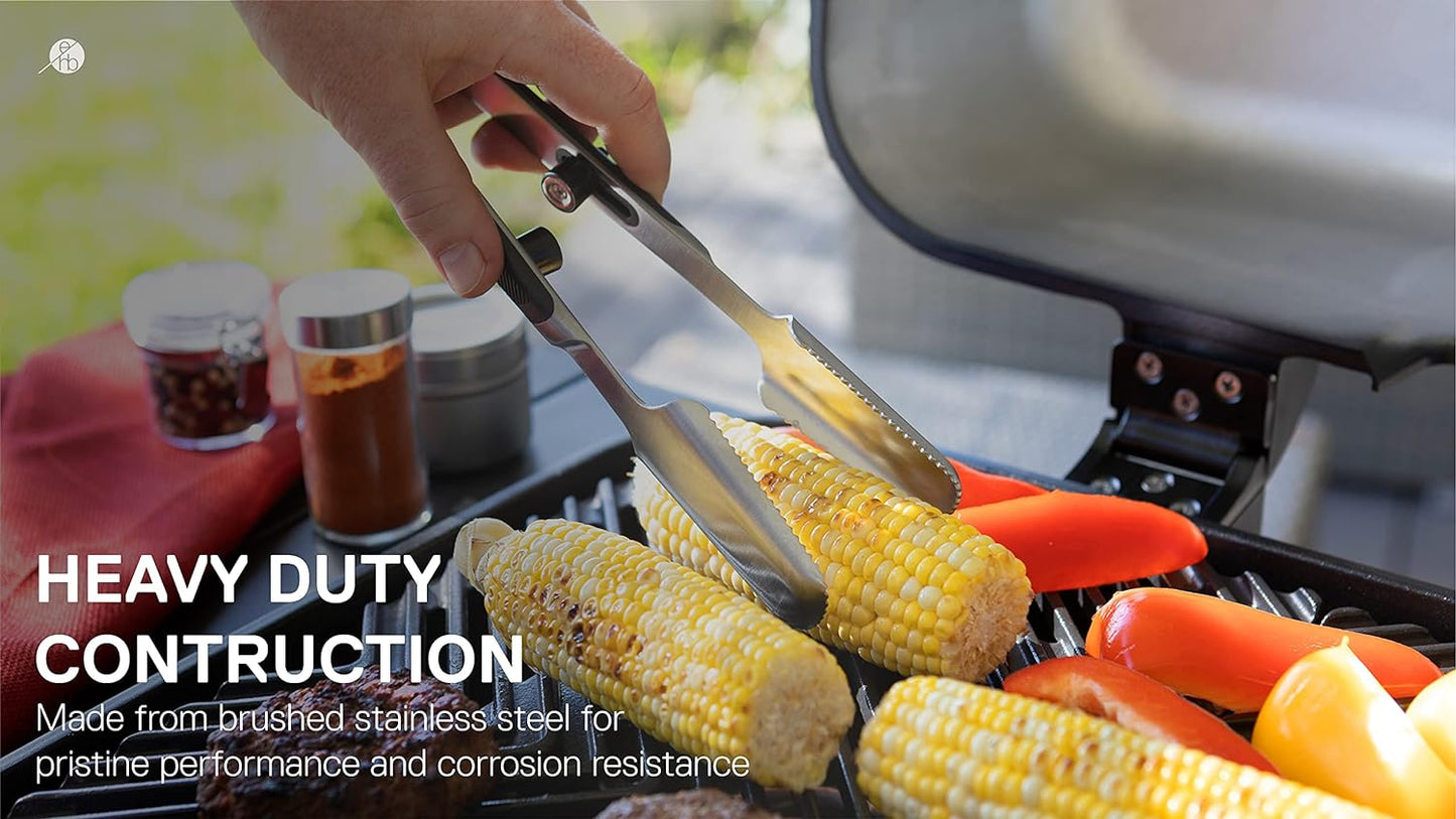by Heston Blumenthal Premium Medium Grilling Tongs: Brushed Stainless Steel with Soft Grip Handle, Sturdy Tongs for Cooking, Great for Grilling Large Cuts of Meat, Bottle Opener and Hang Zone