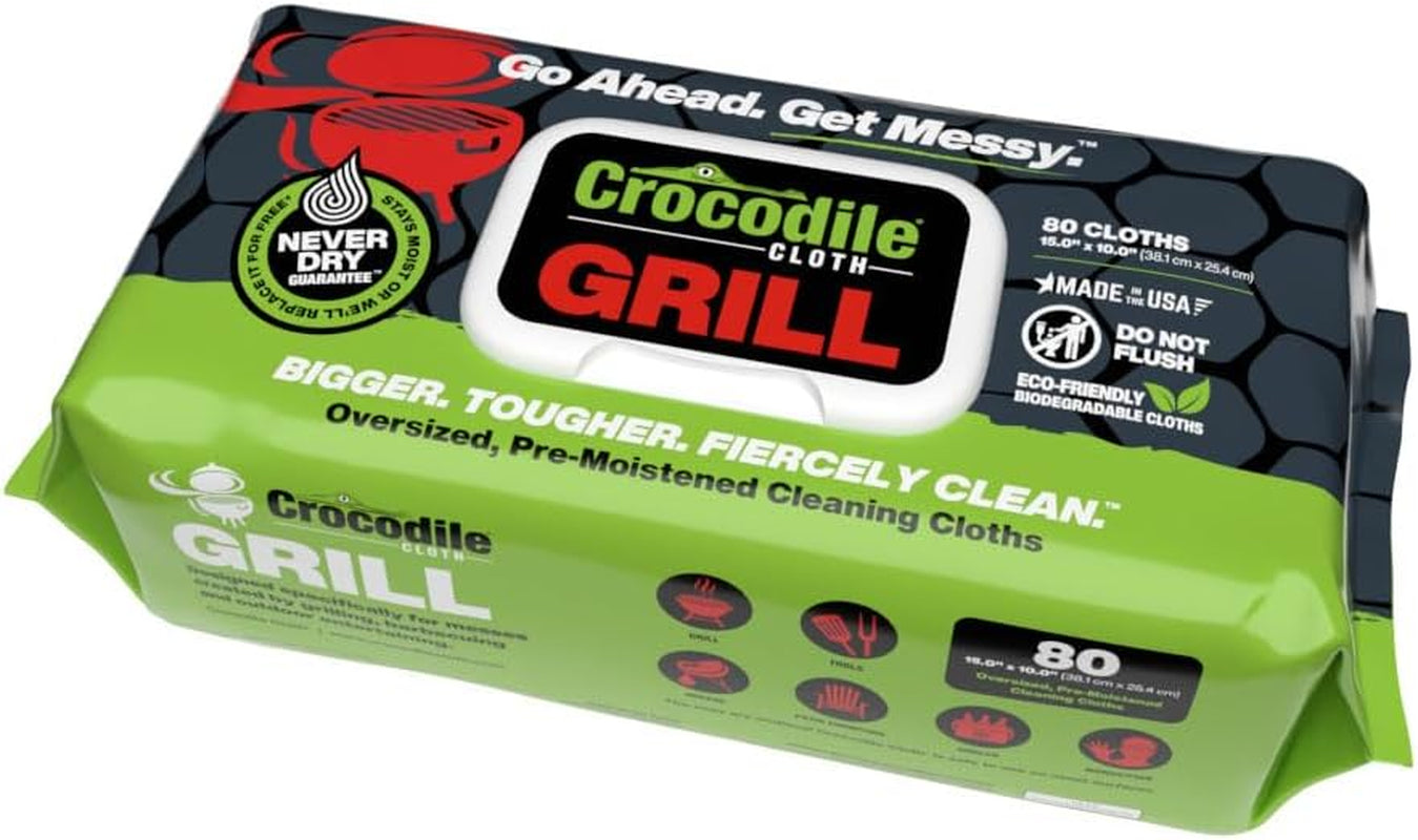 Grill Cleaning Wipes - Grill Grate and BBQ Disposable Wipes - Cut through Grease, Oil, Fat, and Dirt on Your Grill, Tools, Patio and More - 80 Giant Commercial Strength Wipes