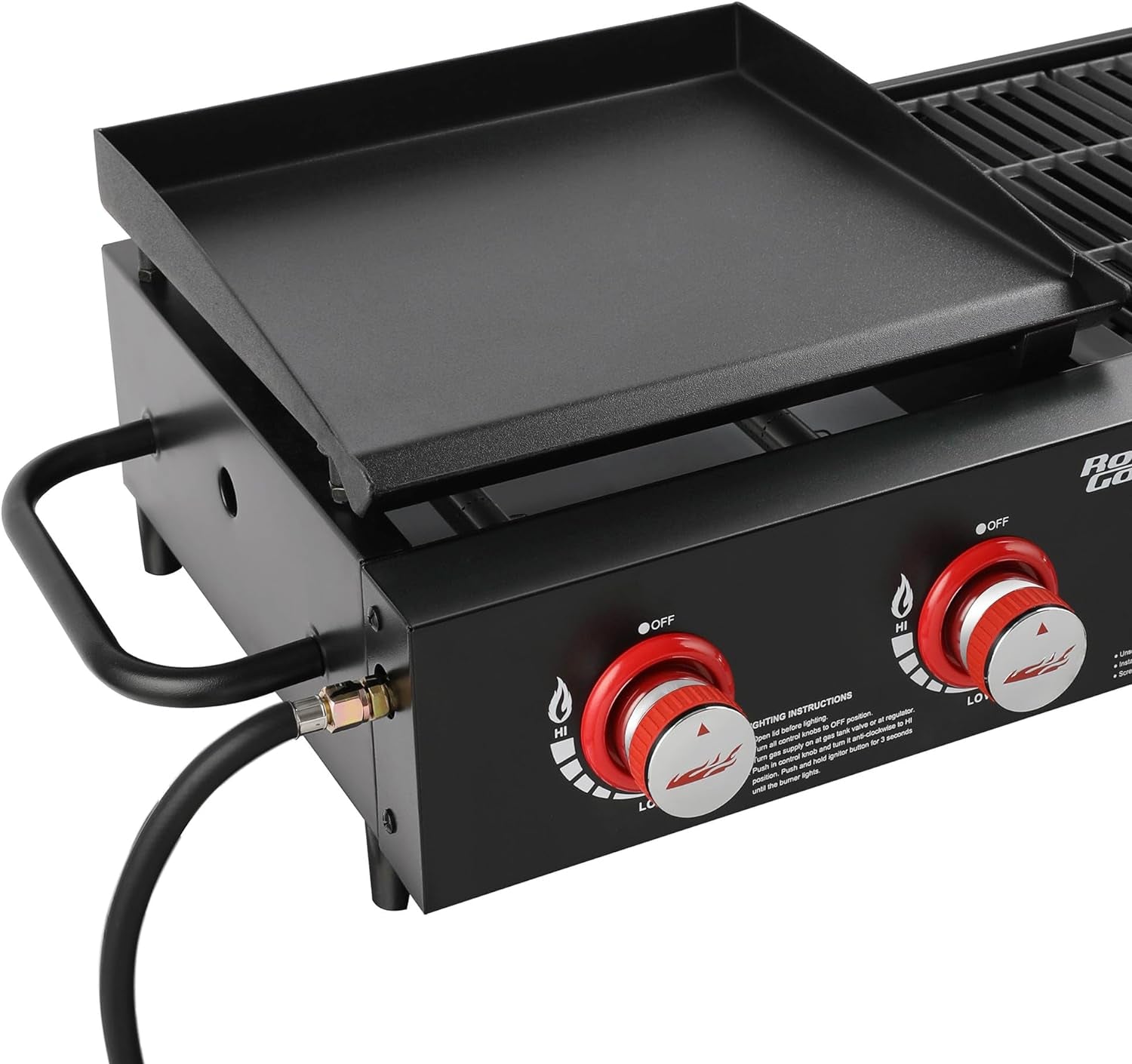 GD4002T Tailgater Tabletop Gas Grill Griddle, 4-Burner Portable Propane Grill Griddle Combo, for Backyard or Outdoor BBQ Cooking, 40,000 BTU, Black