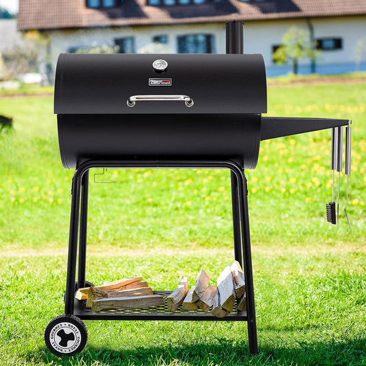 Royal Gourmet CC1830 30 Barrel Charcoal Grill with Side Table, 627 Square Inches, Outdoor Backyard, Patio and Parties, Black
