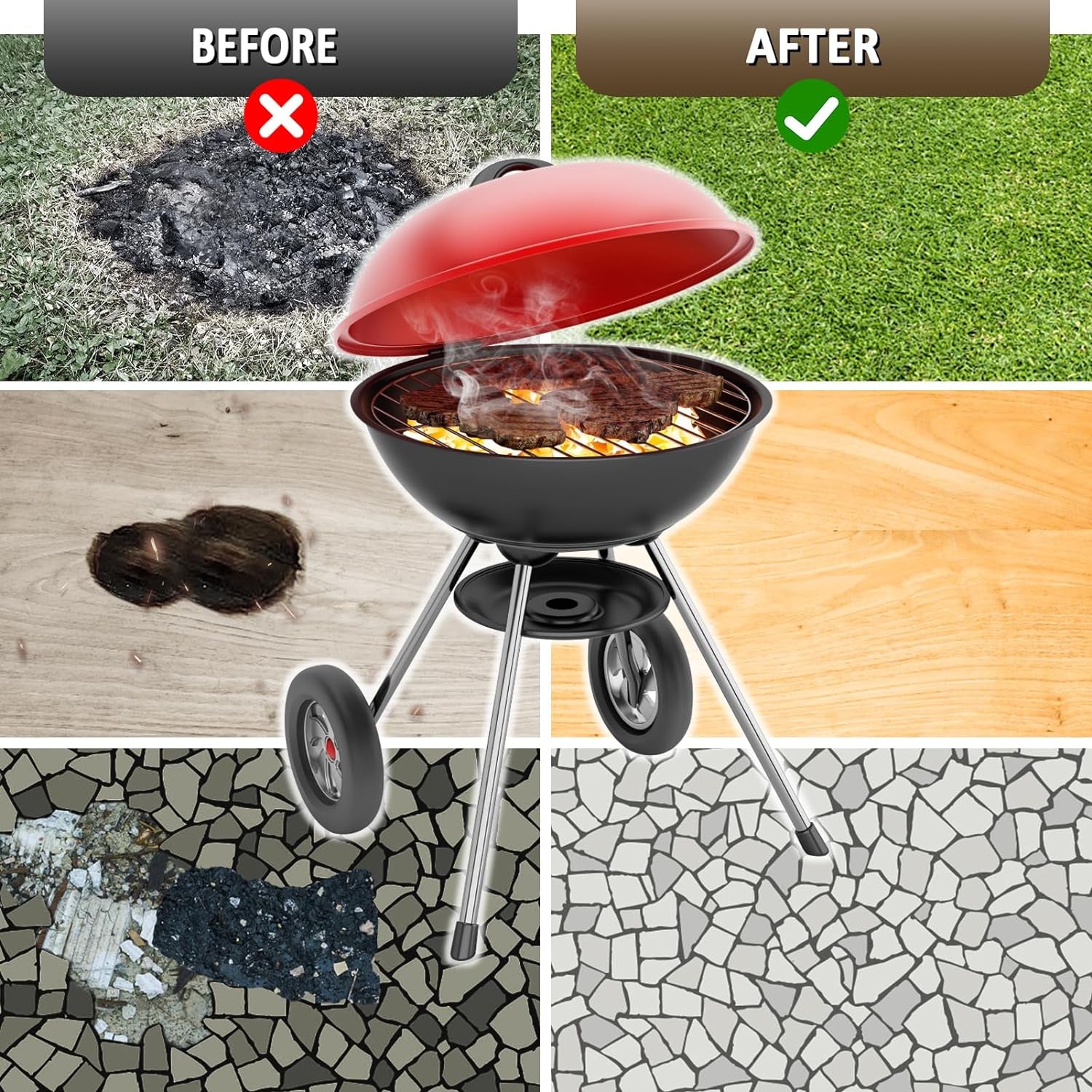 Fire Pit Mat - 39.4 * 37.8In Fireproof Stove Grill Mats Blanket for Wood Deck Insulation, Camping BBQ Temperature Resistant Rugs Accessories for outside Indoor Lawn Protection - Brown