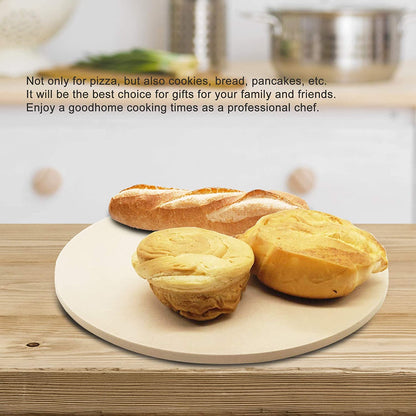 13" round Pizza Stone for Oven and Grill with Bamboo Pizza Paddle, Cleaning Scraper and Recipe Cordierite Baking Stone for Oven Thermal Shock Resistant