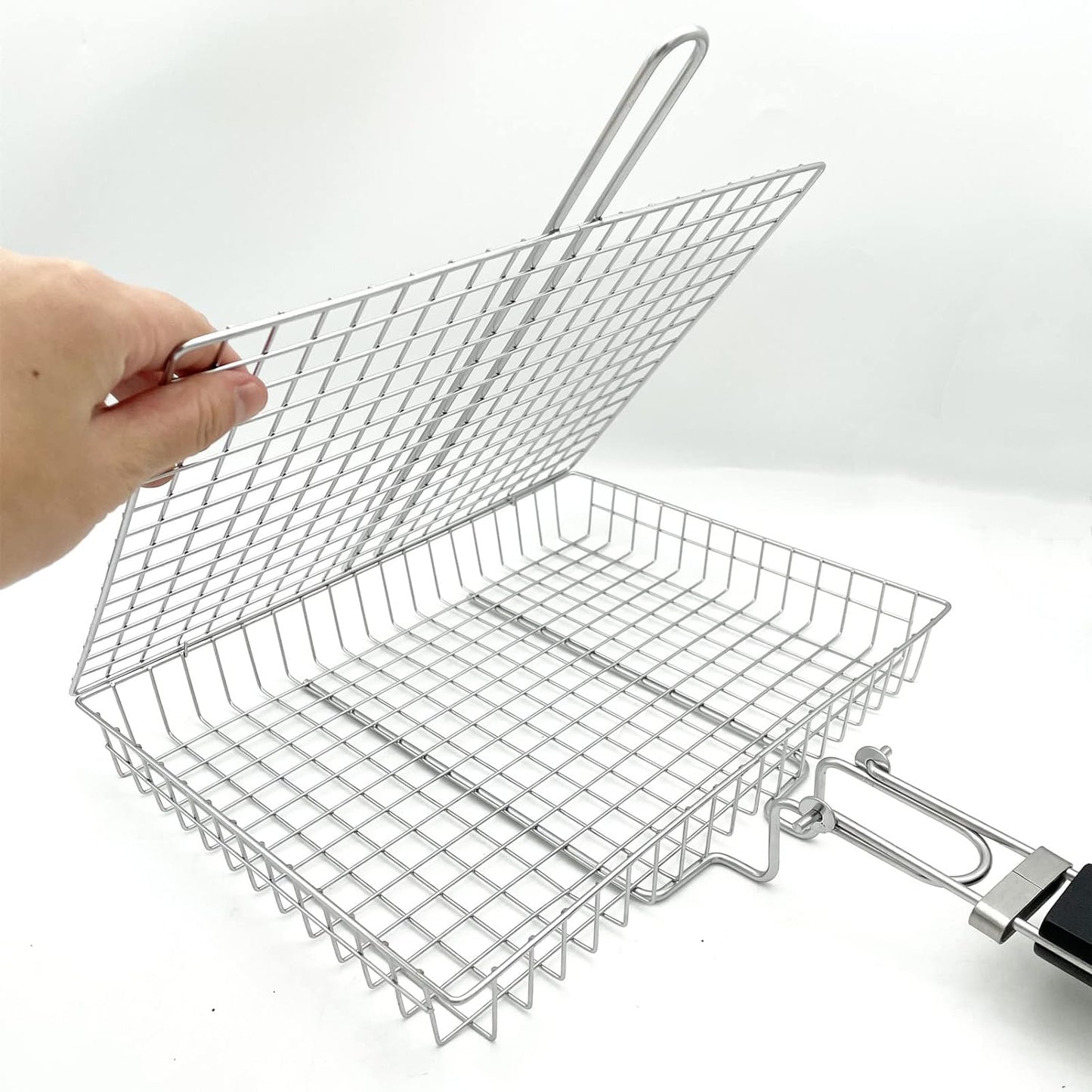 Large Capacity Barbeque Grill Basket with Brush BBQ Tong Deeper Grilling Rack Havy Duty Stainless Steel BBQ Accessories Set