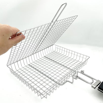 Large Capacity Barbeque Grill Basket with Brush BBQ Tong Deeper Grilling Rack Havy Duty Stainless Steel BBQ Accessories Set