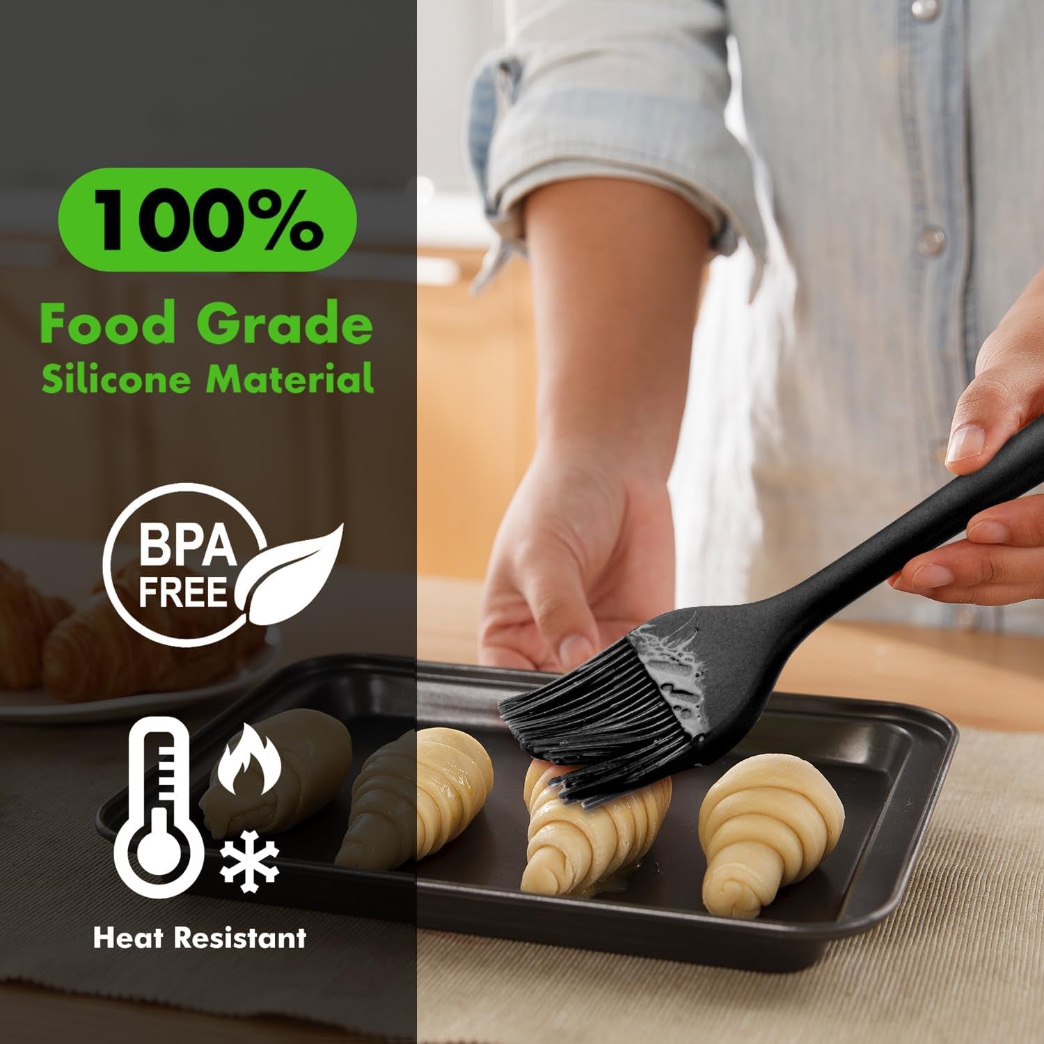 HOTEC Basting Brushes Silicone Heat Resistant Pastry Brushes Spread Oil Butter Sauce Marinades for BBQ Grill Barbecue Baking Kitchen Cooking BPA Free Dishwasher Safe (Black 2)