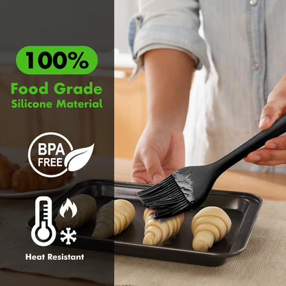 HOTEC Basting Brushes Silicone Heat Resistant Pastry Brushes Spread Oil Butter Sauce Marinades for BBQ Grill Barbecue Baking Kitchen Cooking BPA Free Dishwasher Safe (Black 2)