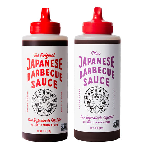 Image of Bachan'S Variety Pack Japanese Barbecue Sauce, (1) Original, (1) Miso, BBQ Sauce for Wings, Chicken, Beef, Pork, Seafood, Noodles, and More. Non GMO, No Preservatives, Vegan, BPA Free