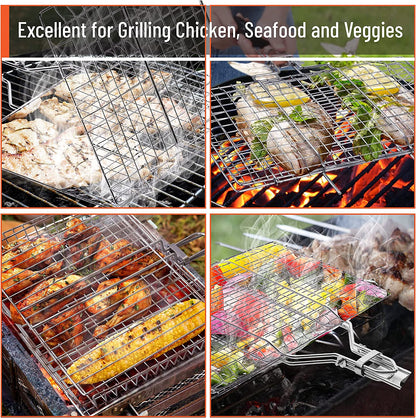 UNCO- Grill Basket, Stainless Steel, Fish Grill Baskets for Outdoor Grill, Vegetable Grill Basket, BBQ Grill Basket, BBQ Basket, Grilling Basket, Fish Basket for Grilling, Grill Accessories.