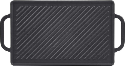 Cast Iron Reversible Grill Griddle，Double Sided Grill Pan Perfect for Gas Grills and Stove Tops, 13 X 8.25 Rectangular Baking Flat and Ribbed Griddle Plate