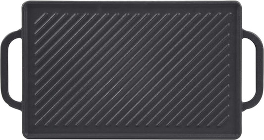 Cast Iron Reversible Grill Griddle，Double Sided Grill Pan Perfect for Gas Grills and Stove Tops, 13 X 8.25 Rectangular Baking Flat and Ribbed Griddle Plate