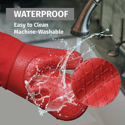 Extra Long Silicone Oven Mitts and Pot Holders, 932°F Degrees Heat Resistance with Quilted Liner Oven Gloves and Hot Pads, 4 Piece Set, 15 Inch, Black