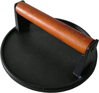Burger Press 7.08" round & 8.3‘’X4.3”Rectangle Heavy-Duty Cast Iron Smash Meat Steak with Wood Handle for Blackstone Camp Chef Pitboss Weber Treager Griddle Grills (Round & Rectangle)