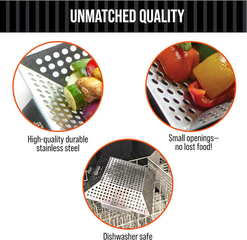 Image of Stainless Steel Grill Basket with Removable Handle - Premium Grill Pan for Outdoor Cooking, BBQ Grilling Basket for Veggies & Fish, Vegetable Grilling Accessory, Grill Baskets for Outdoor Grill. Perfect Dad Gift - Braize