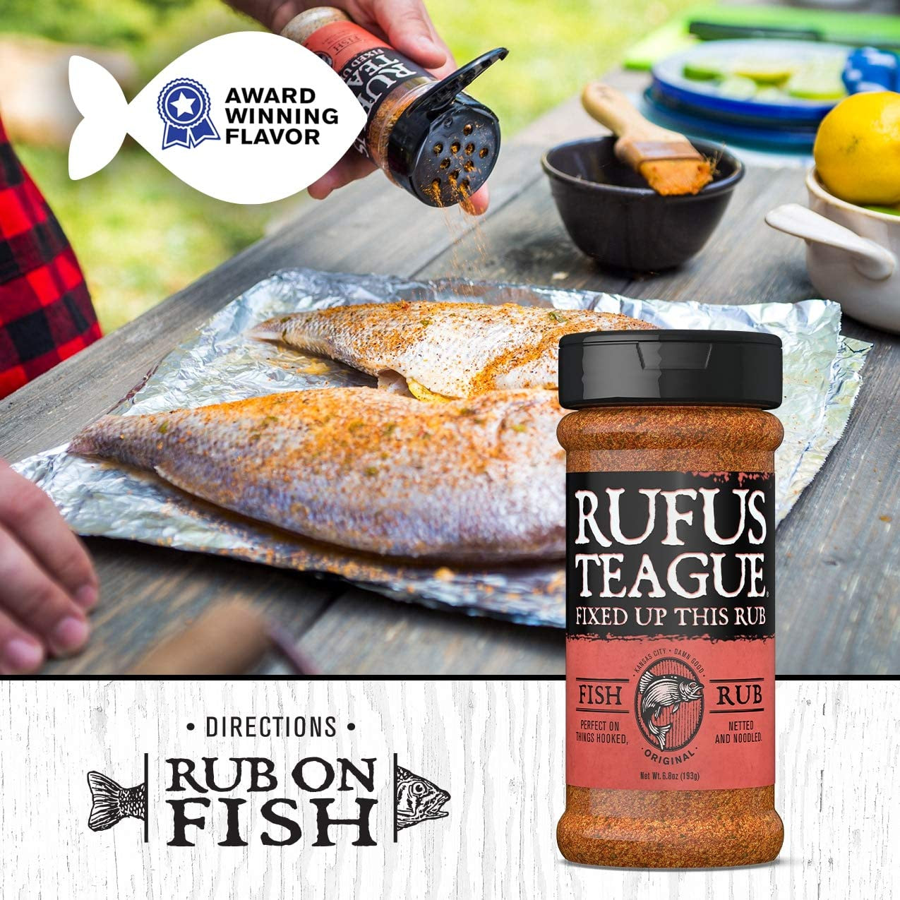 Rufus Teague - Fish Rub - Premium BBQ Rub - 6.8Oz Bottles - 6 Pack