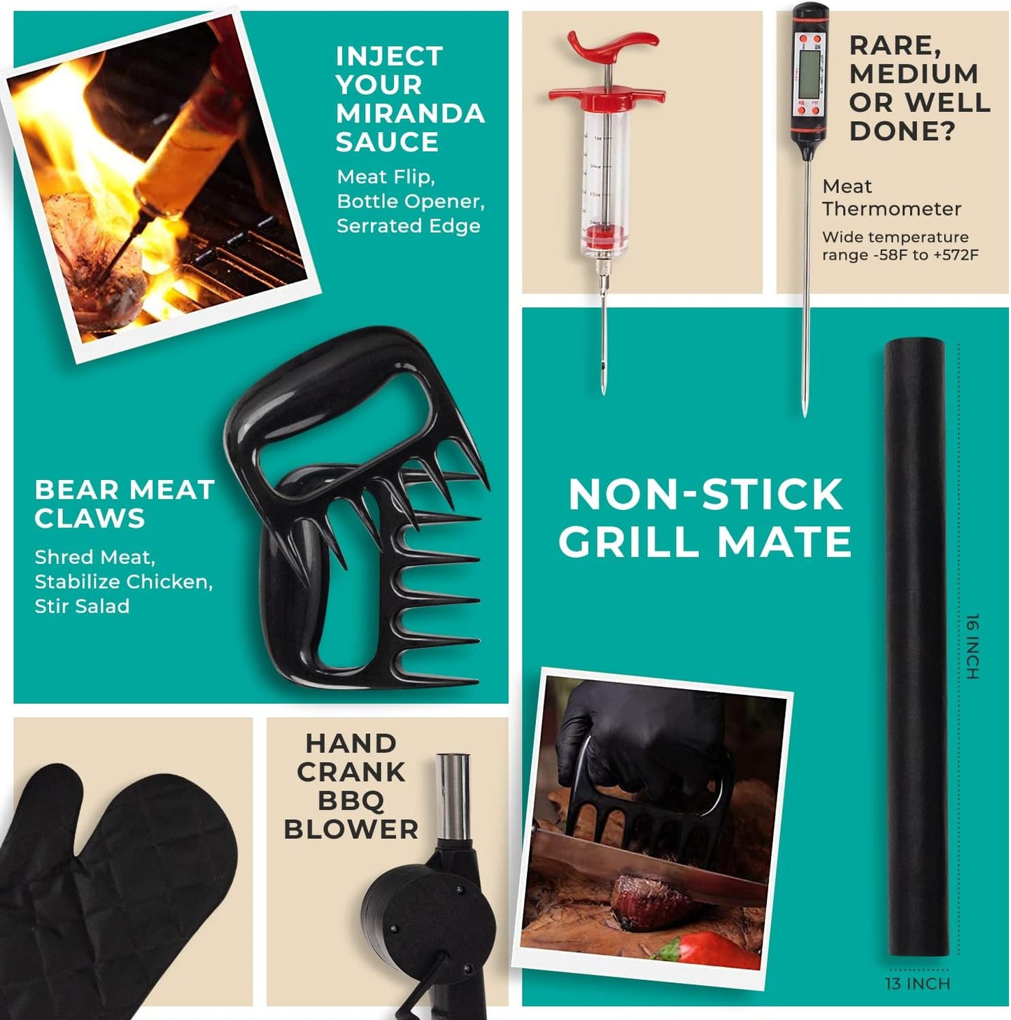 Grill Smoker Barbecue Accessories Tools Set - 29 Pcs Stainless Steel BBQ Flat Top Grill Tool Kit with Case for Outdoor Cooking & Camping – Deluxe Grilling Gift for Men (Aluminum Case)