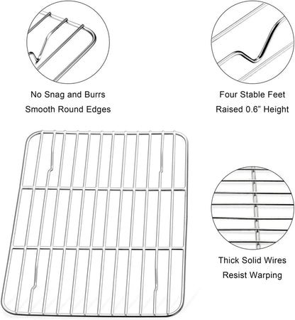 E-Far Small Baking Rack Set of 2, Stainless Steel Metal Roasting Cooking Racks, Size – 8.6"X6.2", Non Toxic & Rust Free, Fit for Small Toaster Oven, Dishwasher Safe