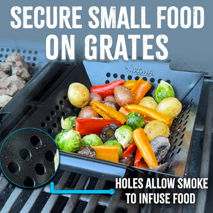Grill Grilling Basket Set - Premium Accessories for Outdoor Grill - Perfect for Veggies and More! Enhance Your BBQ Experience with This Heavy-Duty Grill Basket - Includes Bonus Gift: Wooden Scraper - Must-Have  Grill Accessories for Grilling Enthusiasts