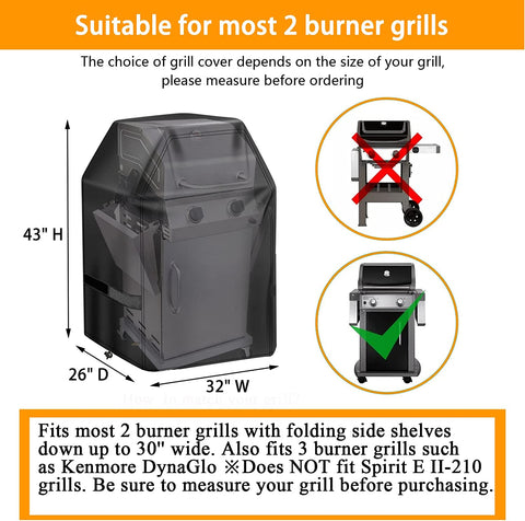 Image of Aoretic Grill Cover 32 Inch Gas Bbq-Cover, Fit Most 2 Burner Grill Waterproof Small Barbeque Cover with Velcro Straps & Adjustable Drawstring for Weber,Nexgrill,Char-Broil, Monument,Dyna-Glo,Kenmore