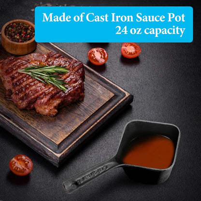 Outspark Cast Iron Pot and BBQ Mop Brush for Sauce,Basting Pot and Grill Mop Brushes,Universal Cookware/Grilling Accessories,24 Oz Saucepan,2 Replacement Cotton Mop Heads