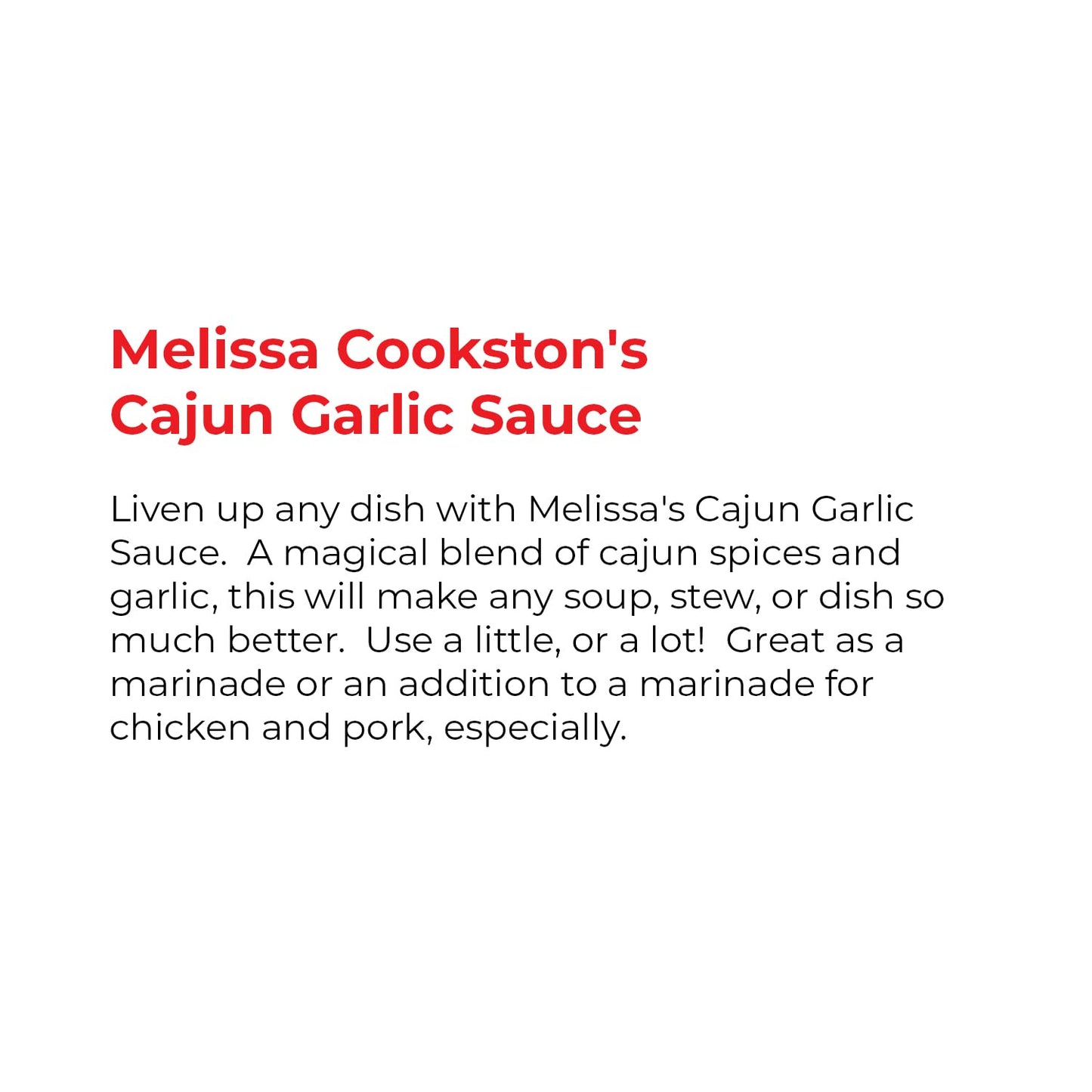 Melissa Cookston Cajun Garlic Sauce, Versatile Spicy Sauce for Marinating & BBQ, 8 FL Oz.