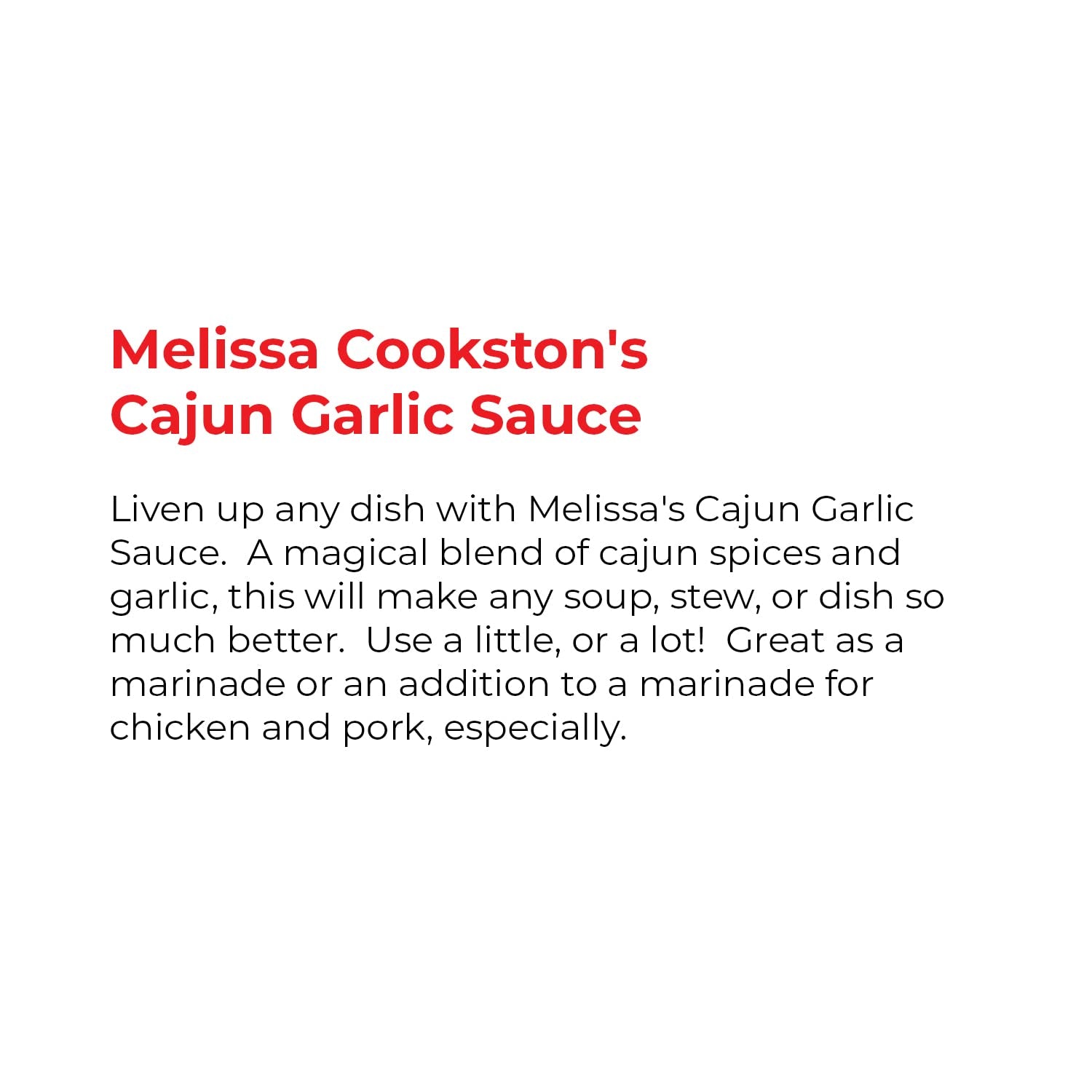 Melissa Cookston Cajun Garlic Sauce, Versatile Spicy Sauce for Marinating & BBQ, 8 FL Oz.