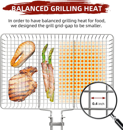 CEBERVICE Grill Basket Extra Large, SUS304 Food Safe Stainless Steel, Portable Folding BBQ Outdoor Camping Grilling Rack for Fish, Vegetables, Shrimp, Barbeque Griller Cooking Accessories, Grilling Gifts for Men, Dad, Father, Husband